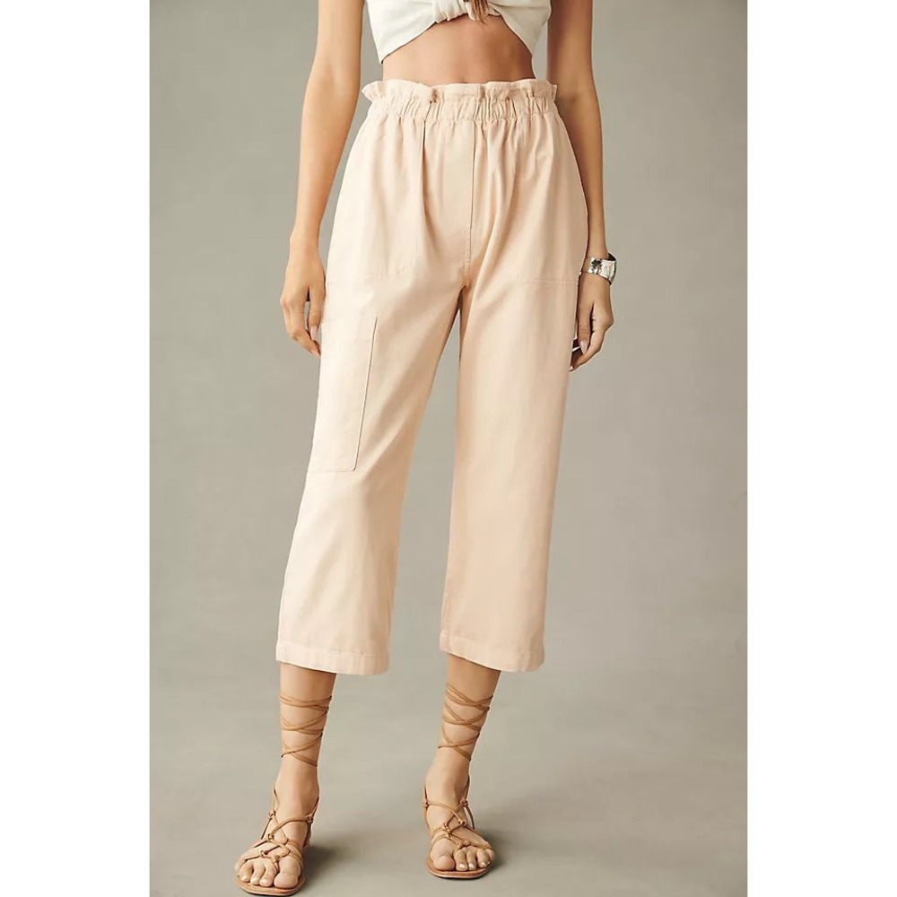 Anthropologie Peach Paperbag Waist Cargo Pants Cropped‎ Wide Leg Peach Large L